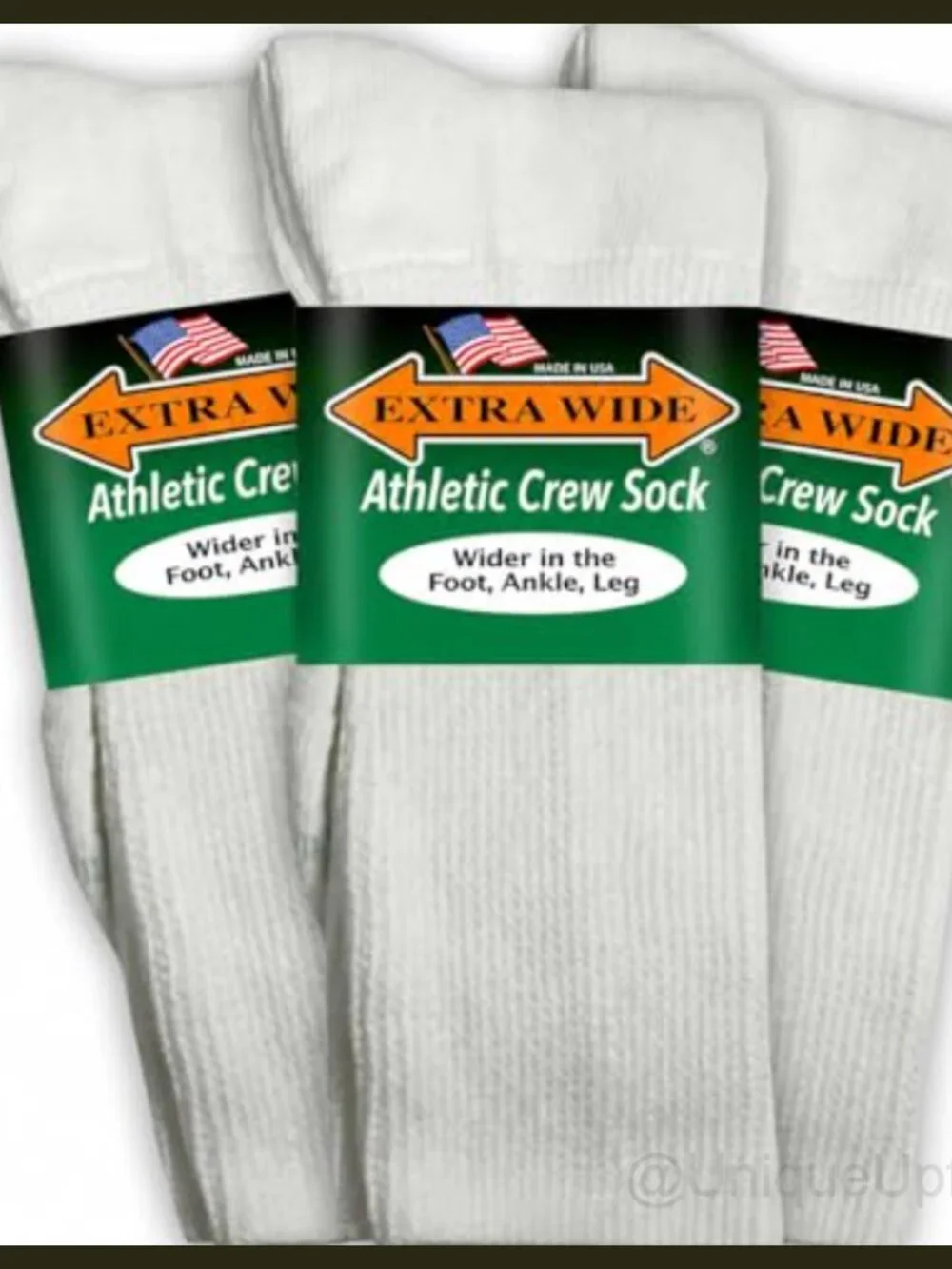 Extra Wide Athletic Crew Socks 3 Pack Non-Binding Cotton Made in USA